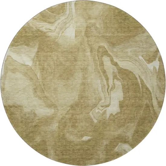 8' Brown And Ivory Abstract Washable Round Rug With UV Protection Photo 4