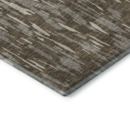 8' Brown And Ivory Abstract Washable Round Rug With UV Protection Photo 6