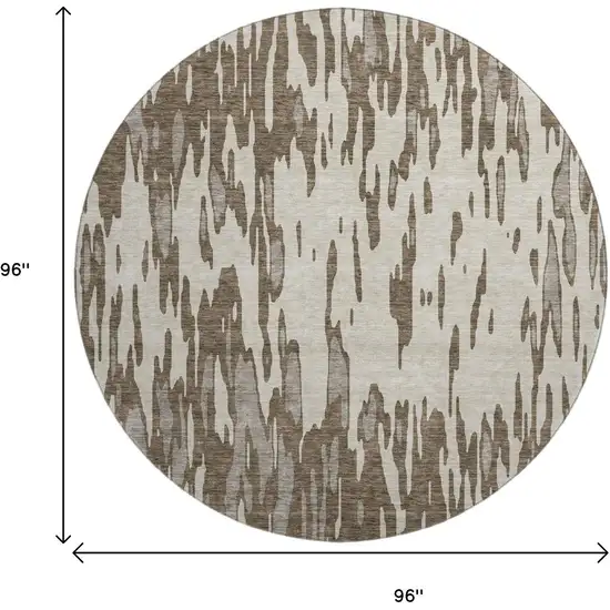 8' Brown And Ivory Abstract Washable Round Rug With UV Protection Photo 9