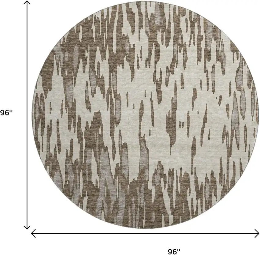 8' Brown And Ivory Abstract Washable Round Rug With UV Protection Photo 9