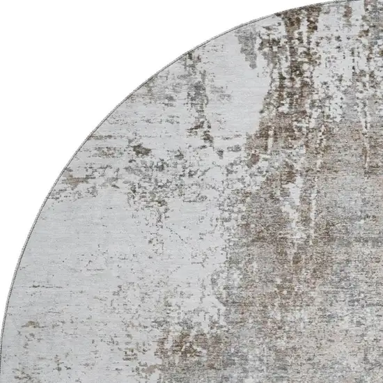 8' Brown And Ivory Abstract Washable Round Rug With UV Protection Photo 3