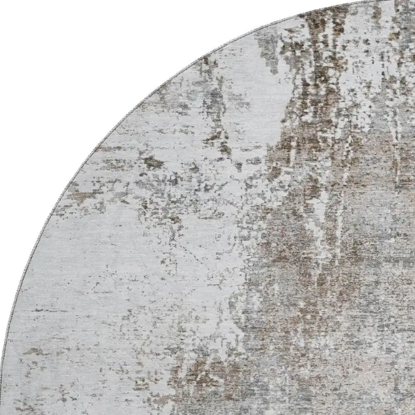 8' Brown And Ivory Abstract Washable Round Rug With UV Protection Photo 3