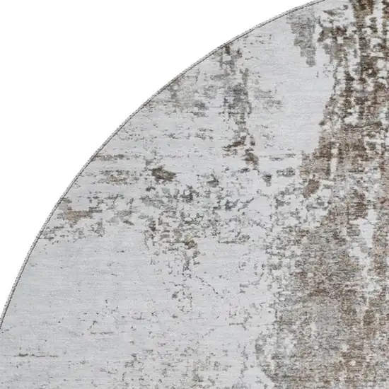 8' Brown And Ivory Abstract Washable Round Rug With UV Protection Photo 2