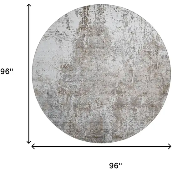 8' Brown And Ivory Abstract Washable Round Rug With UV Protection Photo 9