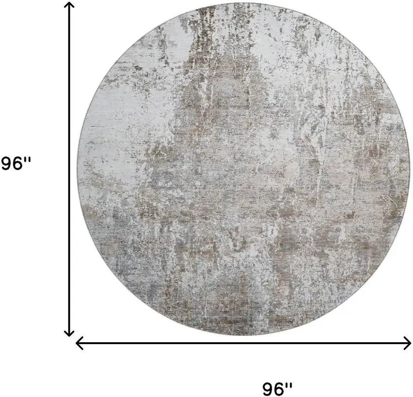 8' Brown And Ivory Abstract Washable Round Rug With UV Protection Photo 9