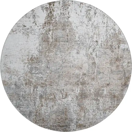 8' Brown And Ivory Abstract Washable Round Rug With UV Protection Photo 1