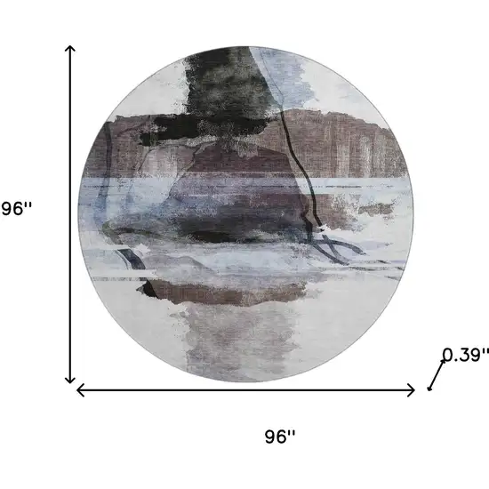 8' Brown And Ivory Abstract Washable Round Rug With UV Protection Photo 8