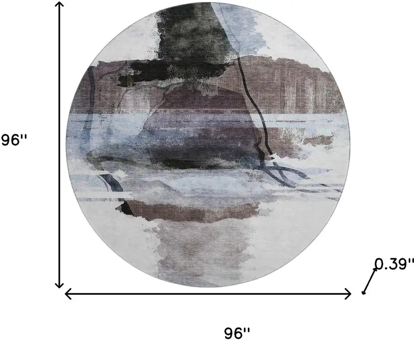 8' Brown And Ivory Abstract Washable Round Rug With UV Protection Photo 8