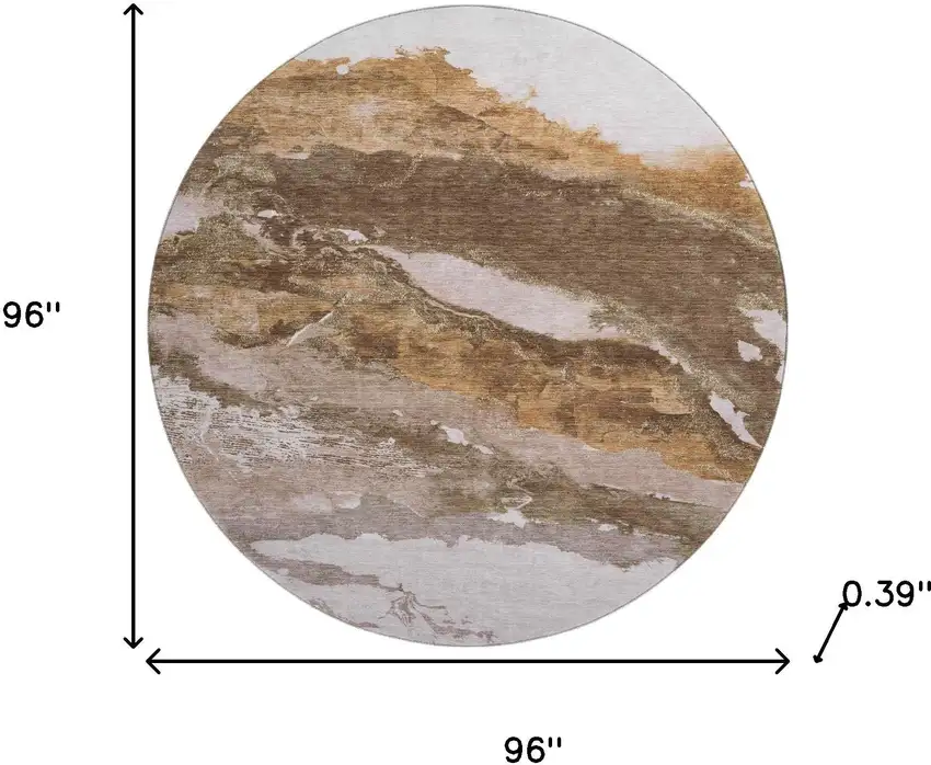 8' Brown And Ivory Abstract Washable Round Rug With UV Protection Photo 8