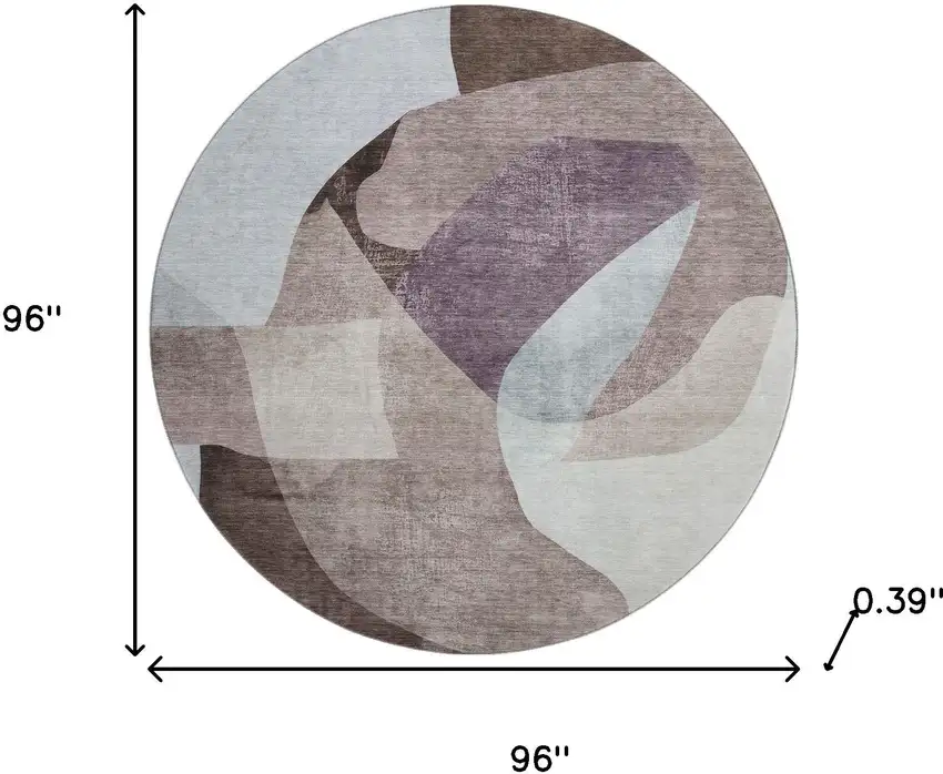 8' Brown And Ivory Abstract Washable Round Rug With UV Protection Photo 7
