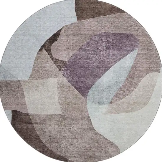 8' Brown And Ivory Abstract Washable Round Rug With UV Protection Photo 3