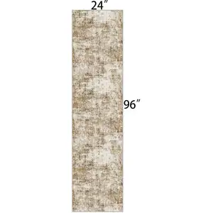 Photo of 8' Brown And Ivory Abstract Washable Runner Rug
