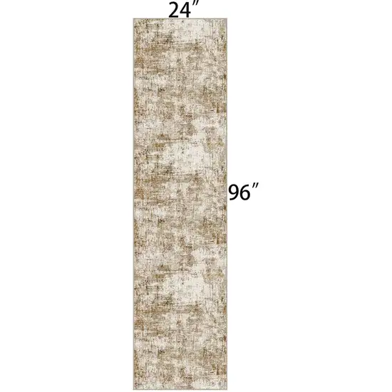 8' Brown And Ivory Abstract Washable Runner Rug Photo 8