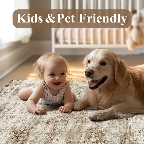 8' Brown And Ivory Abstract Washable Runner Rug Photo 7