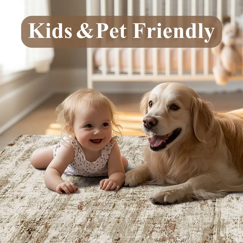 8' Brown And Ivory Abstract Washable Runner Rug Photo 7