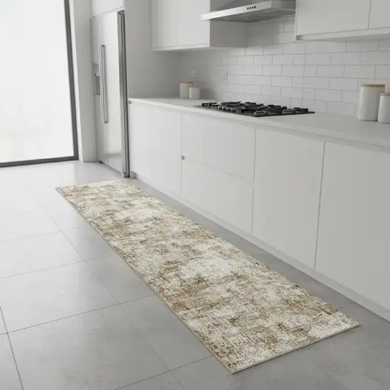 8' Brown And Ivory Abstract Washable Runner Rug Photo 1