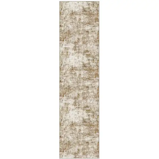 8' Brown And Ivory Abstract Washable Runner Rug Photo 5