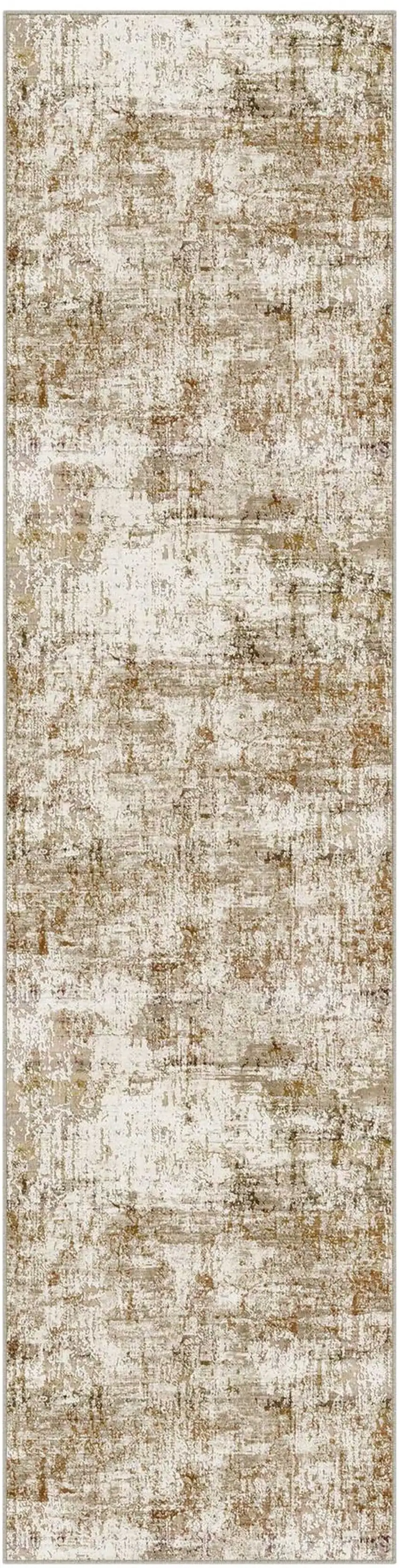 8' Brown And Ivory Abstract Washable Runner Rug Photo 5