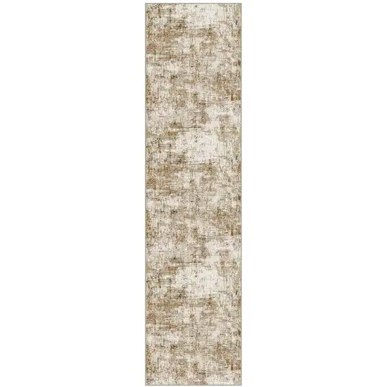 8' Brown And Ivory Abstract Washable Runner Rug Photo 4