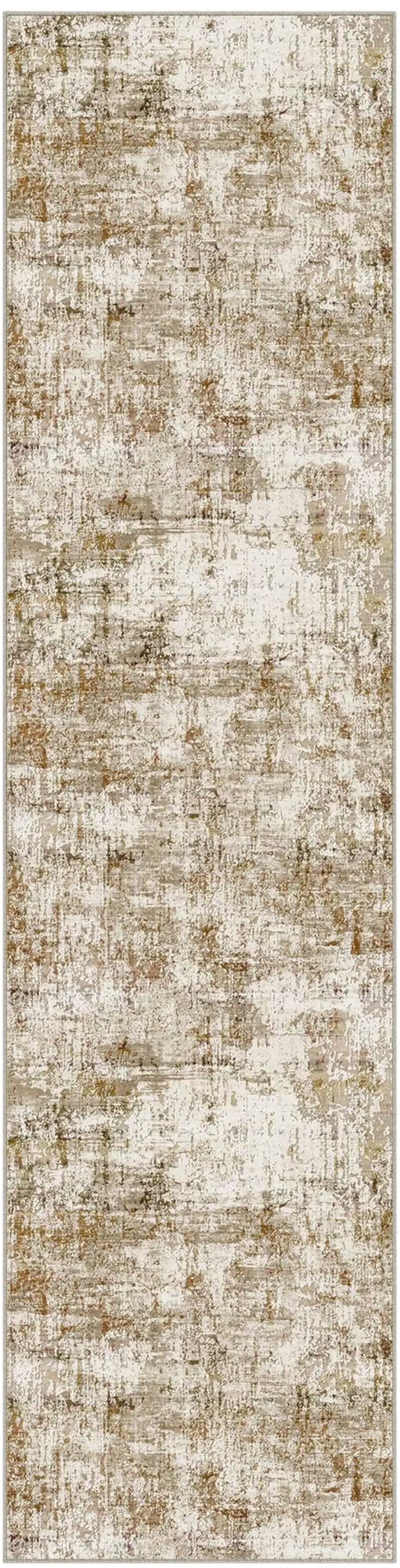 8' Brown And Ivory Abstract Washable Runner Rug Photo 4