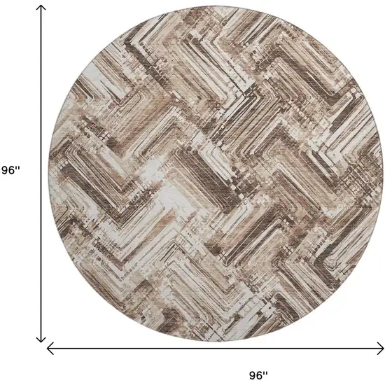 8' Brown And Ivory Chevron Washable Round Rug With UV Protection Photo 3