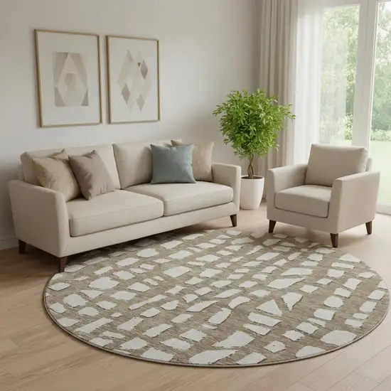 8' Brown And Ivory Cobblestone Washable Round Rug With UV Protection Photo 1