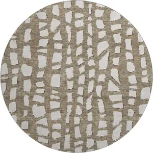 Photo of 8' Brown And Ivory Cobblestone Washable Round Rug With UV Protection