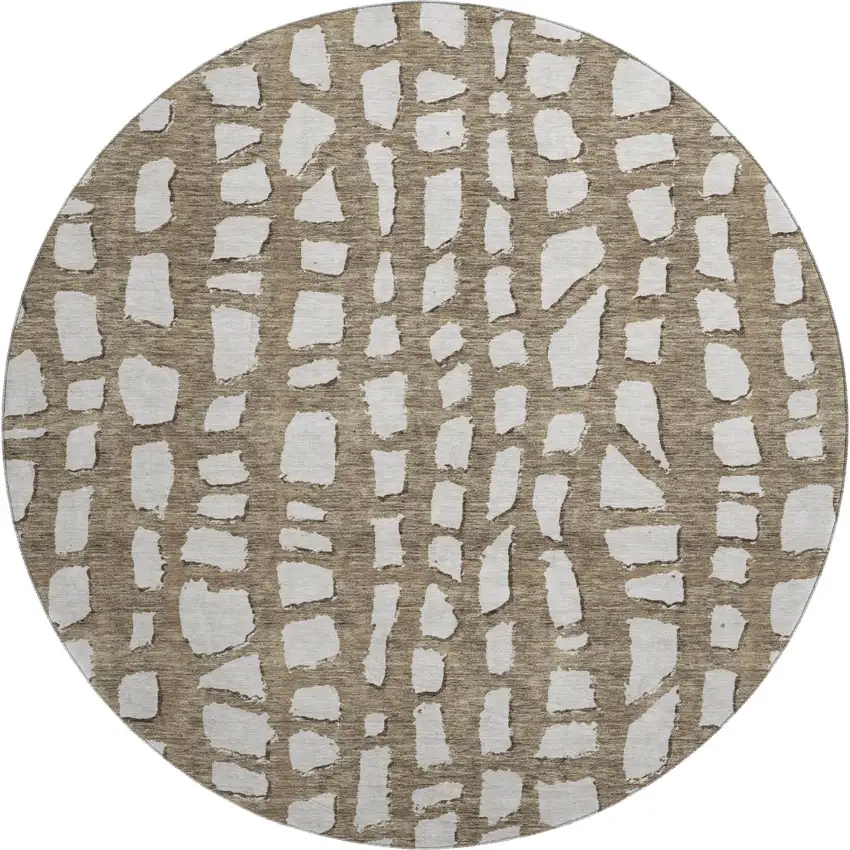 8' Brown And Ivory Cobblestone Washable Round Rug With UV Protection Photo 1