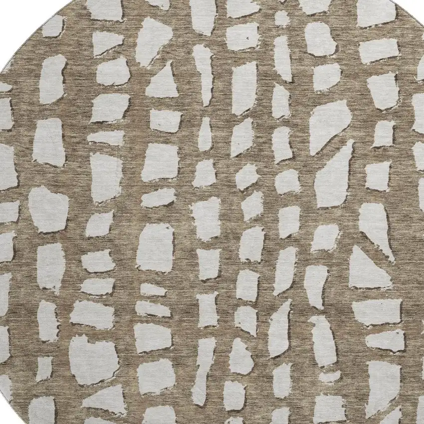 8' Brown And Ivory Cobblestone Washable Round Rug With UV Protection Photo 3