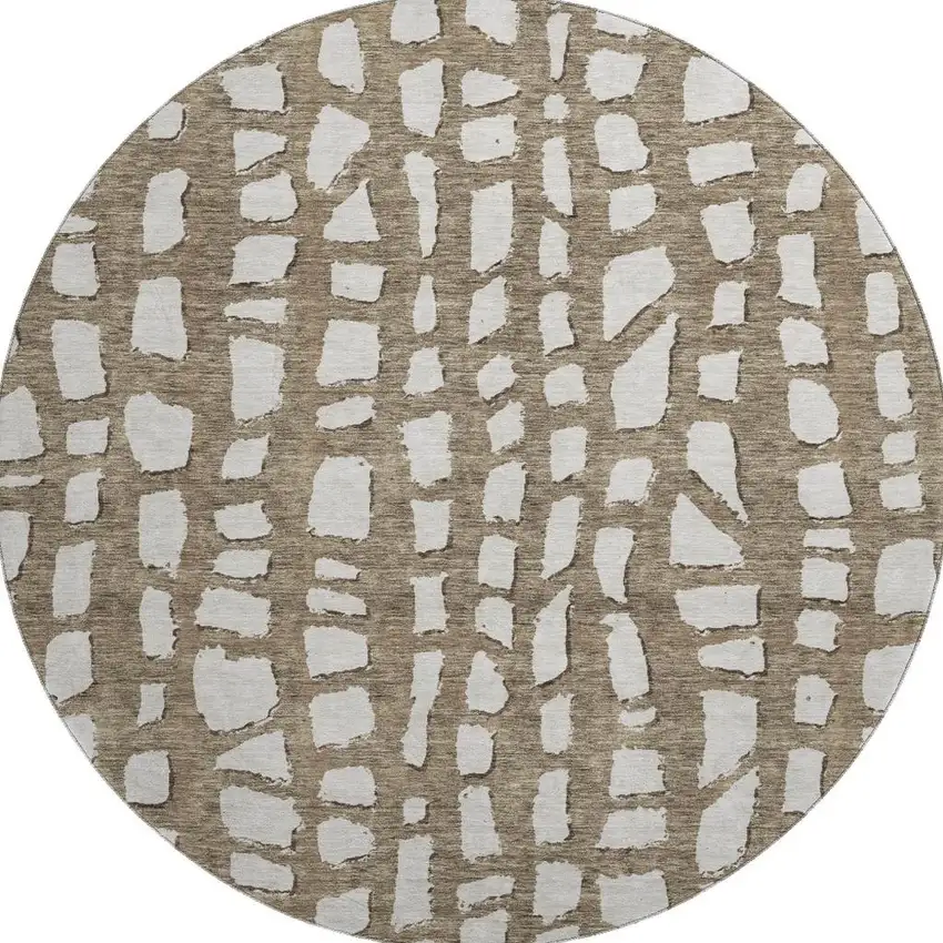 8' Brown And Ivory Cobblestone Washable Round Rug With UV Protection Photo 4