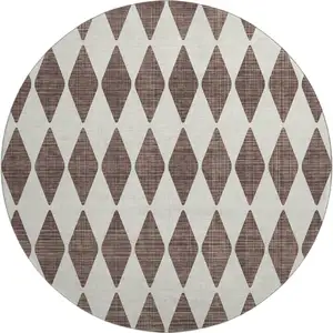 Photo of 8' Brown And Ivory Diamond Washable Round Rug With UV Protection