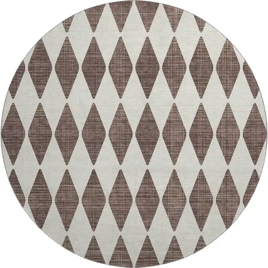 8' Brown And Ivory Diamond Washable Round Rug With UV Protection Photo 1