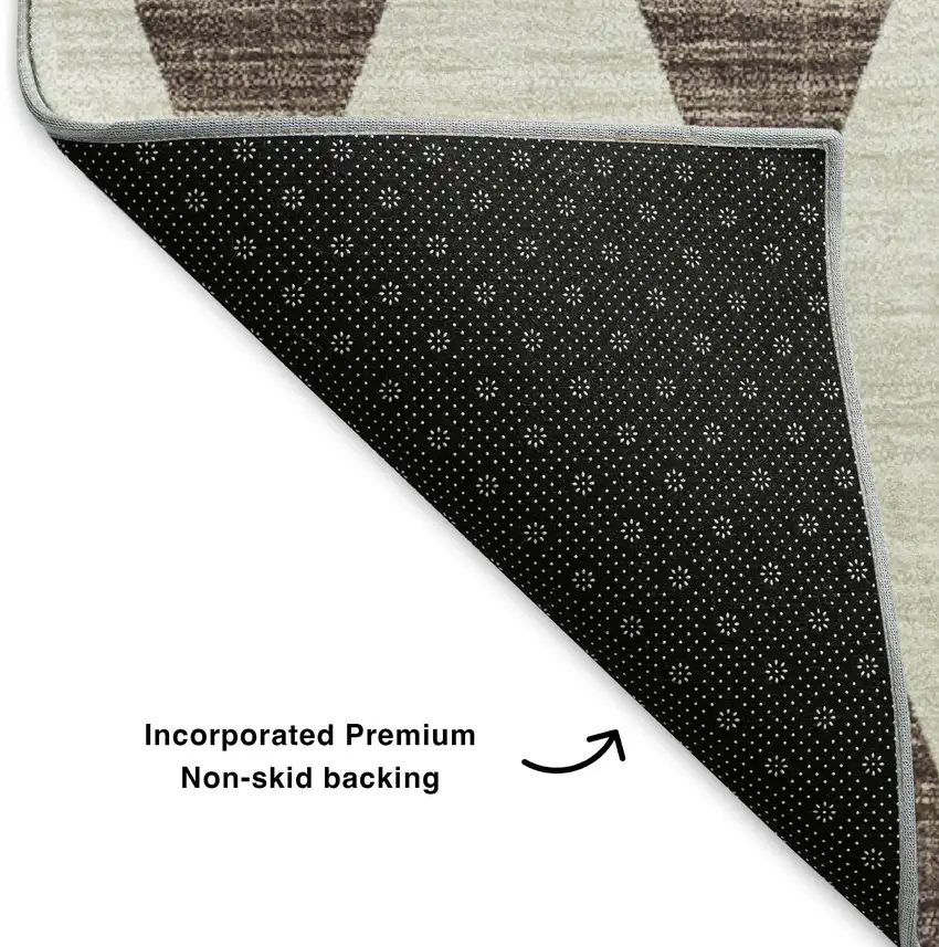 8' Brown And Ivory Diamond Washable Round Rug With UV Protection Photo 6