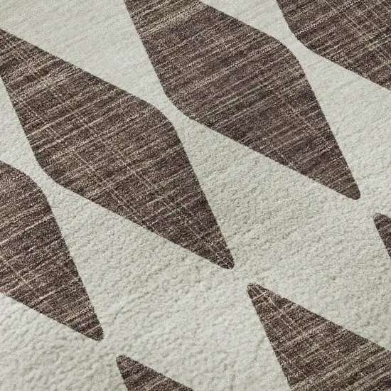 8' Brown And Ivory Diamond Washable Round Rug With UV Protection Photo 9