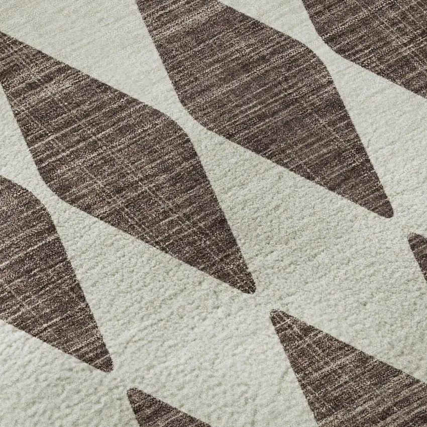 8' Brown And Ivory Diamond Washable Round Rug With UV Protection Photo 9