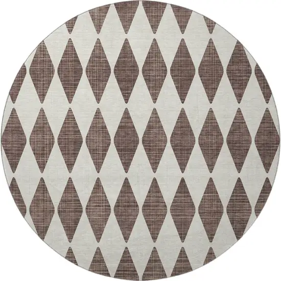 8' Brown And Ivory Diamond Washable Round Rug With UV Protection Photo 4