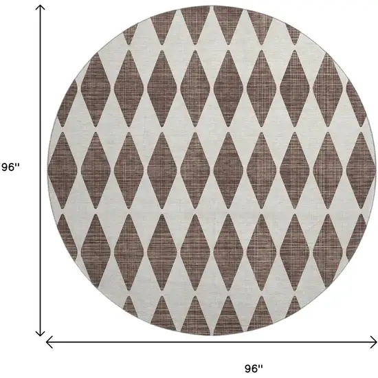 8' Brown And Ivory Diamond Washable Round Rug With UV Protection Photo 3
