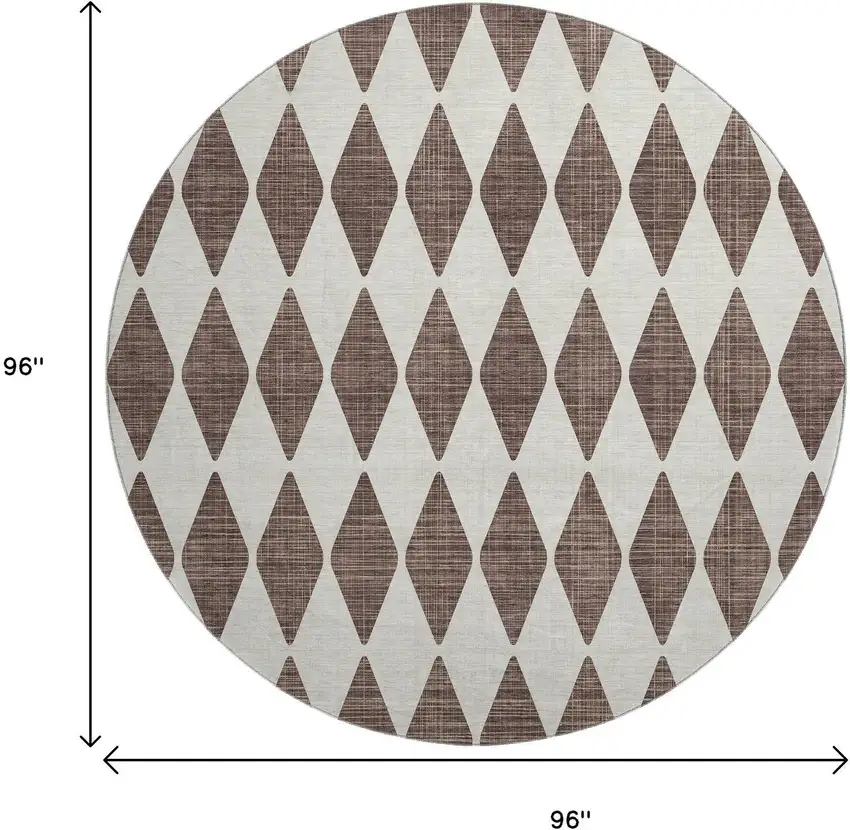8' Brown And Ivory Diamond Washable Round Rug With UV Protection Photo 3