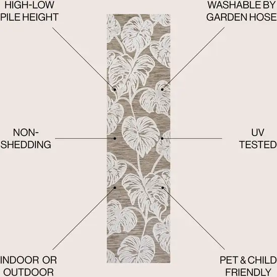 8' Brown And Ivory Floral Indoor Outdoor Runner Rug Photo 8