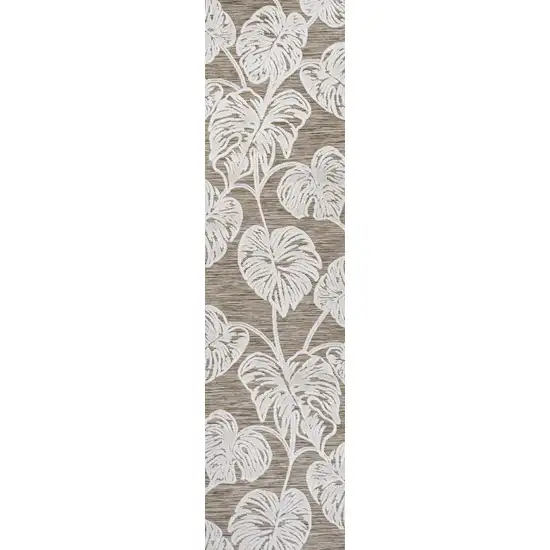 8' Brown And Ivory Floral Indoor Outdoor Runner Rug Photo 1