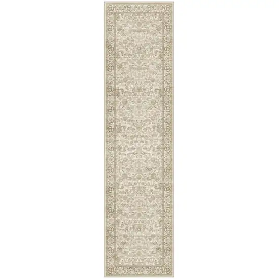 8' Brown And Ivory Floral Medallion Distressed Washable Runner Rug Photo 2