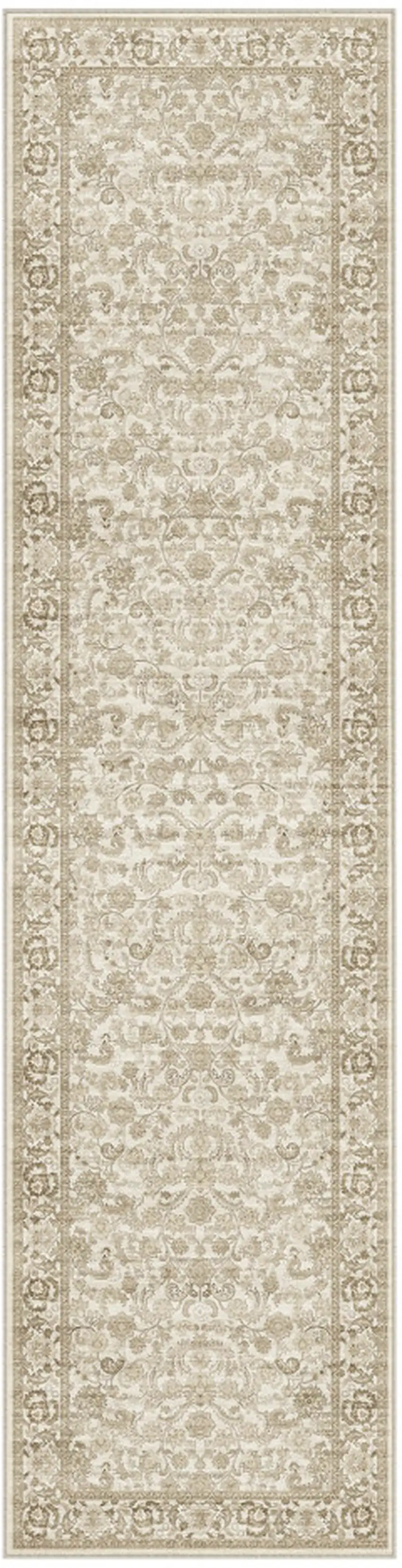 8' Brown And Ivory Floral Medallion Distressed Washable Runner Rug Photo 2