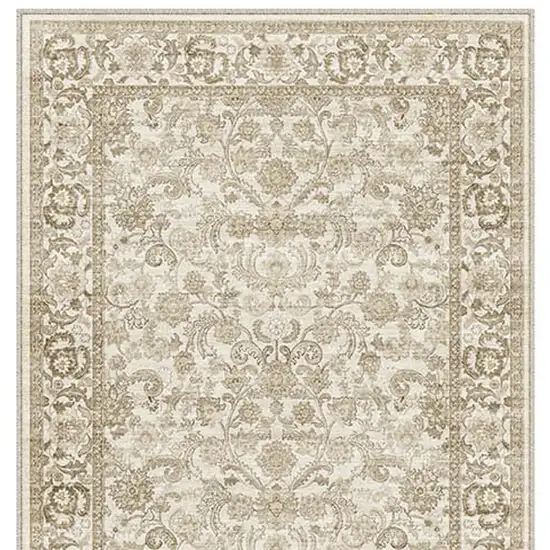 8' Brown And Ivory Floral Medallion Washable Area Rug Photo 4
