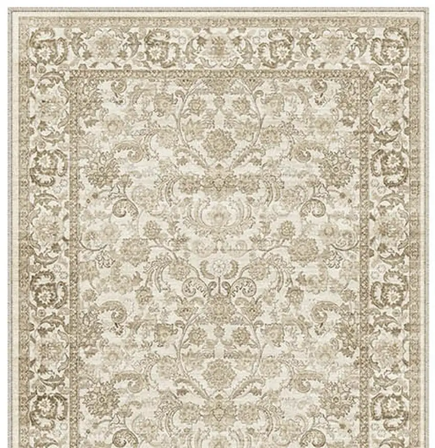 8' Brown And Ivory Floral Medallion Washable Area Rug Photo 4