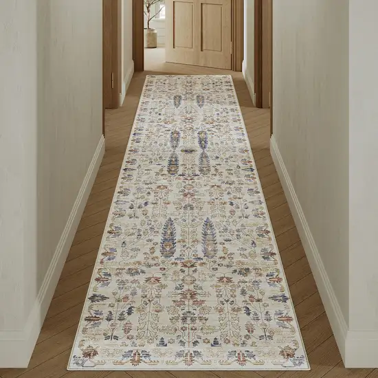 8' Brown And Ivory Floral Medallion Washable Area Rug Photo 5