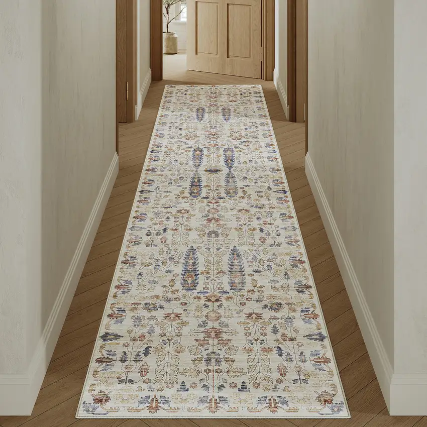 8' Brown And Ivory Floral Medallion Washable Area Rug Photo 5