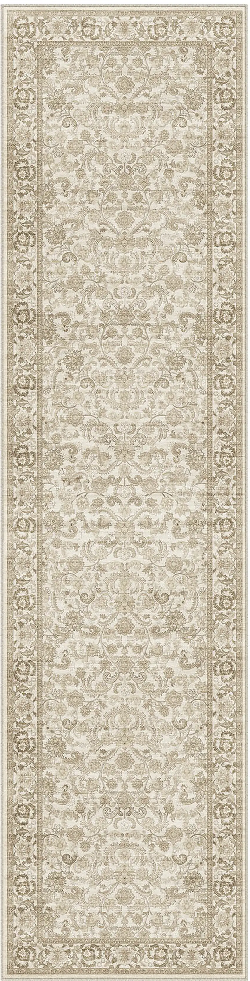 8' Brown And Ivory Floral Medallion Washable Area Rug Photo 2