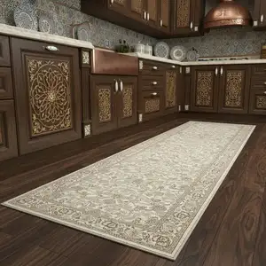 Photo of 8' Brown And Ivory Floral Medallion Washable Area Rug