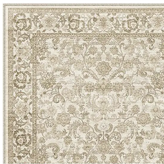 8' Brown And Ivory Floral Medallion Washable Area Rug Photo 3
