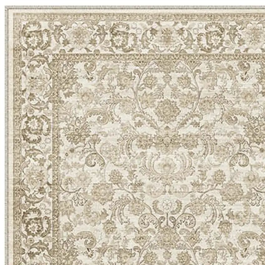 8' Brown And Ivory Floral Medallion Washable Area Rug Photo 3